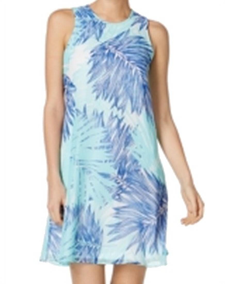 CALVIN KLEIN $119 Womens New 1477 Blue Eyelet Mini Dress 8 Petites B+B