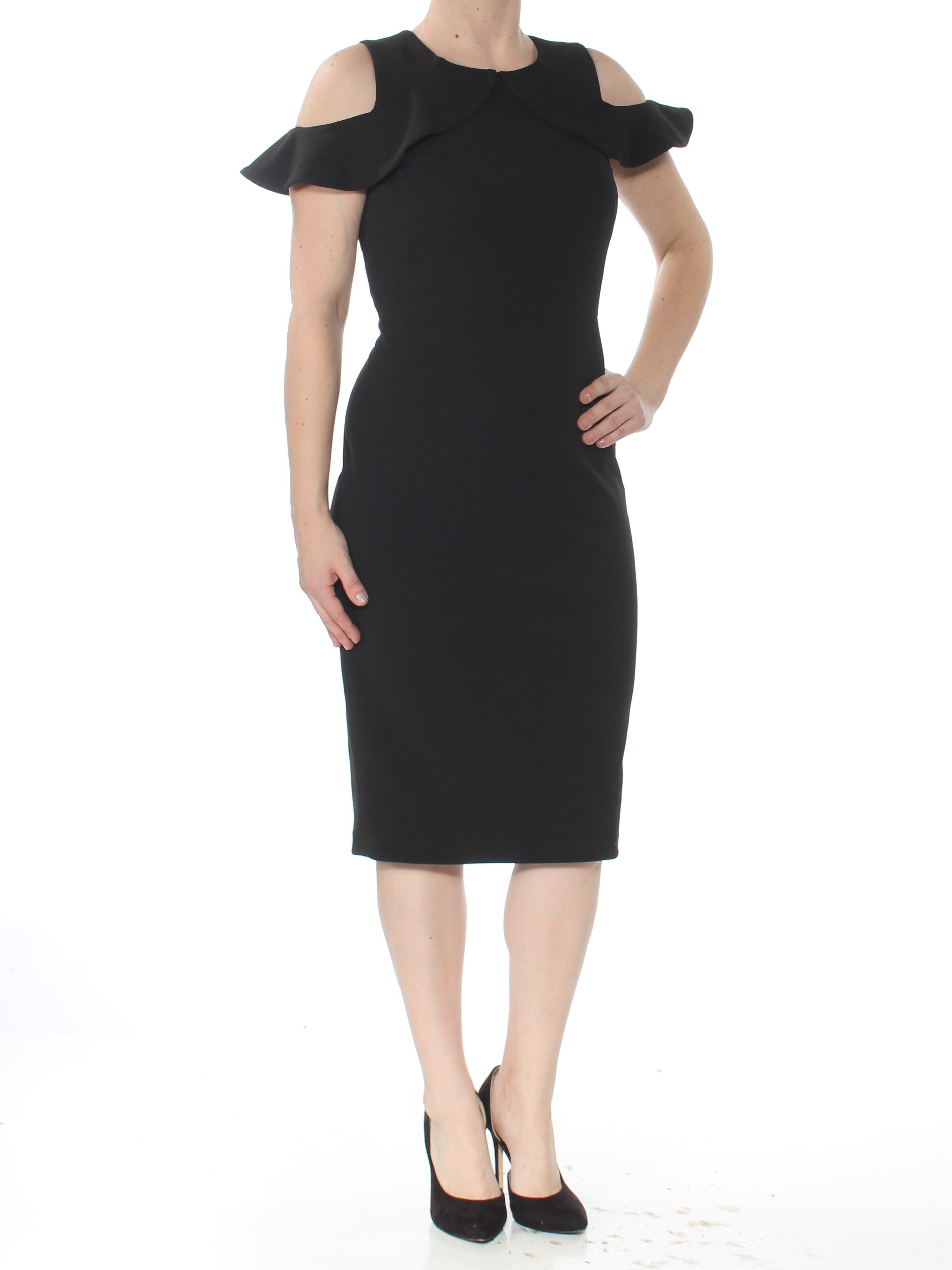 CALVIN KLEIN 134 Womens New 1099 Black Ruffled Cold Shoulder Dress 2 B B