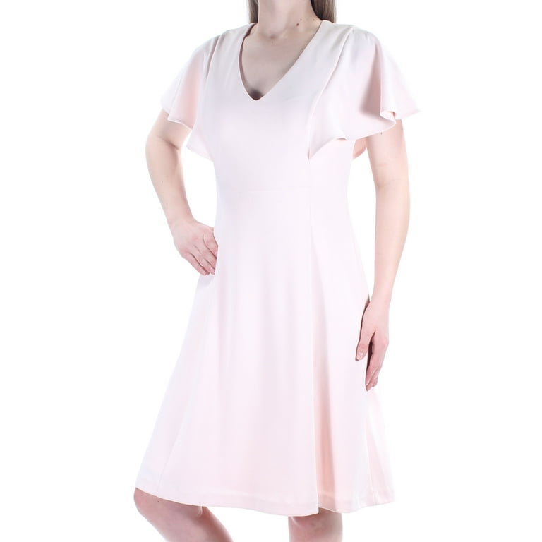 CALVIN KLEIN $134 Womens New 1132 Pink Short Sleeve Fit + Flare Dress 6 B+B  
