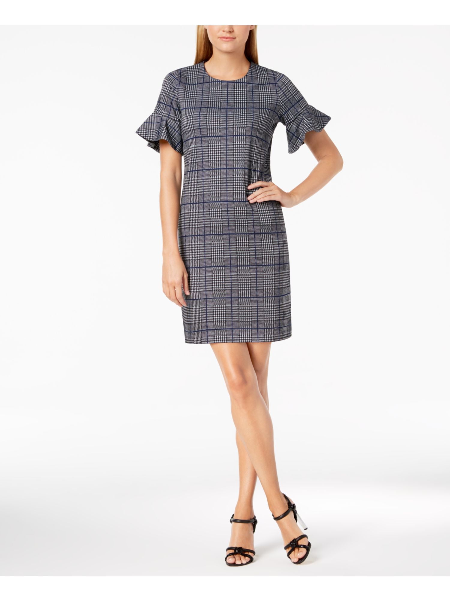 CALVIN KLEIN 134 Womens New 1249 Black Plaid Zippered Short Sleeve Dress 12 B B Walmart Business Supplies