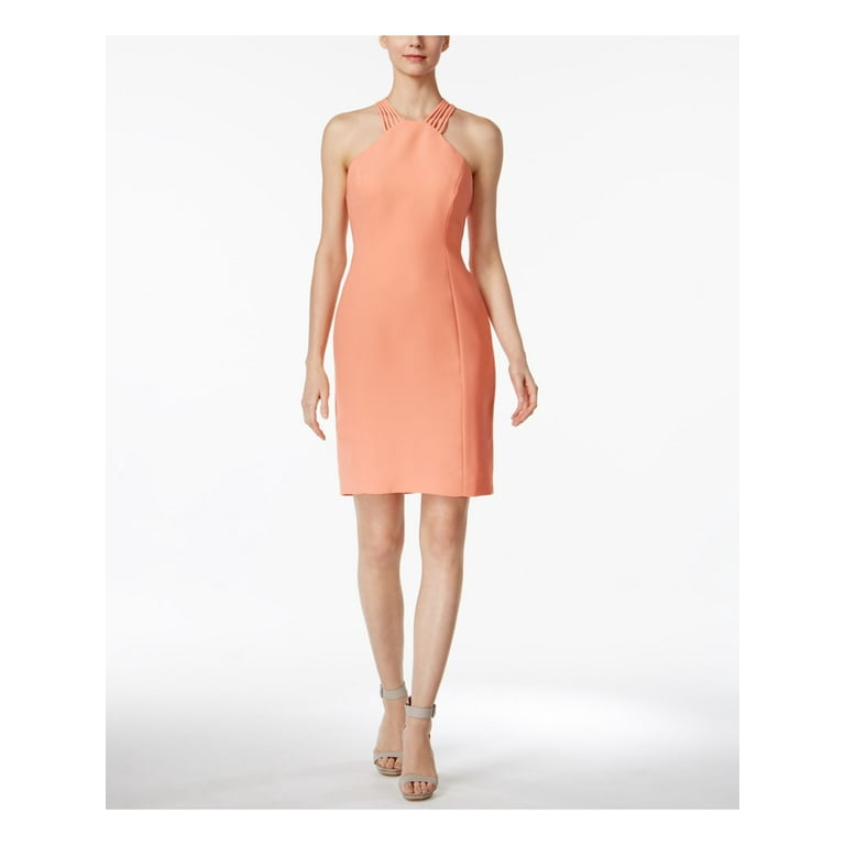 CALVIN KLEIN 159 Womens New 1067 Coral Cut Out Halter Sheath Dress 14 B B Walmart