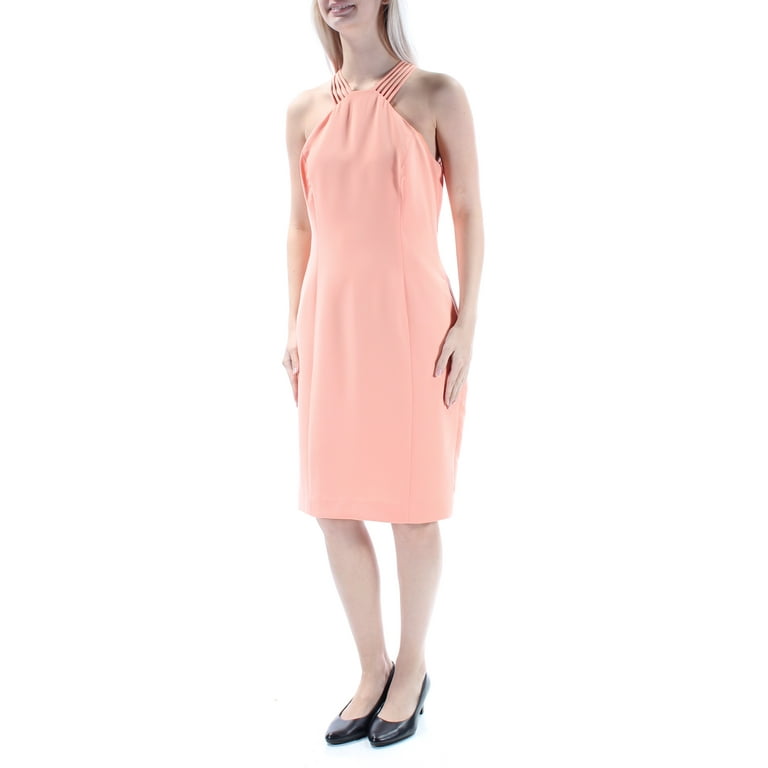 CALVIN KLEIN $159 Womens New 1282 Orange Halter Sheath Dress 6 B+B 