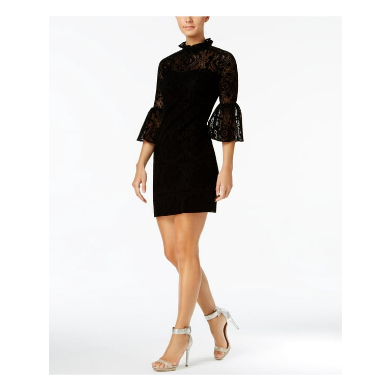 CALVIN KLEIN $159 Womens New 1351 Black Lace Sheer Dress Petites
