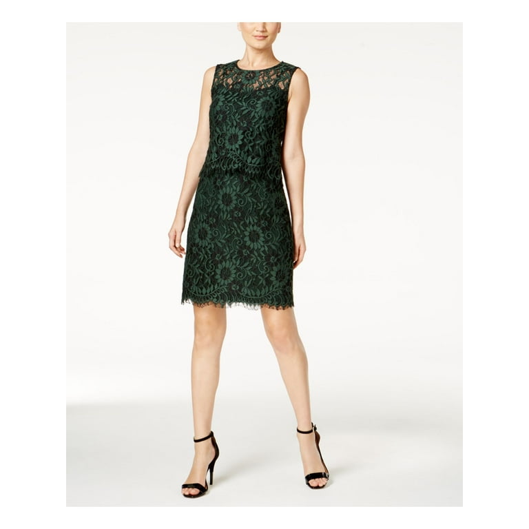 CALVIN KLEIN 169 Womens New 1053 Green Floral Lace Layered Sheath Dress 2 B B