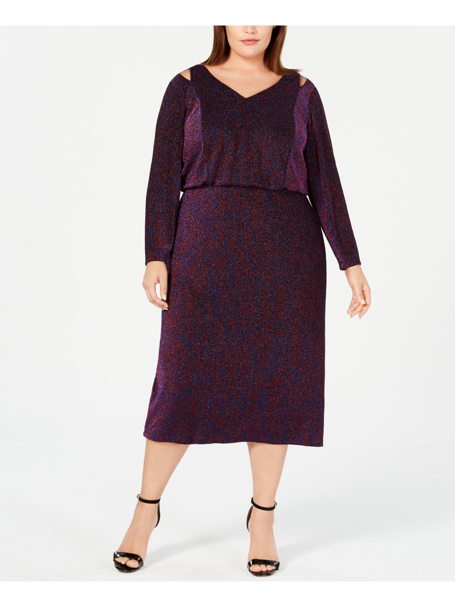 CALVIN KLEIN $199 Womens New Purple Multicolored Metallic Blouson Dress 18W Plus