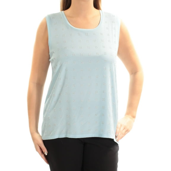 CALVIN KLEIN $50 Womens New 1046 Light Blue Beaded Scoop Neck Top XL B+B