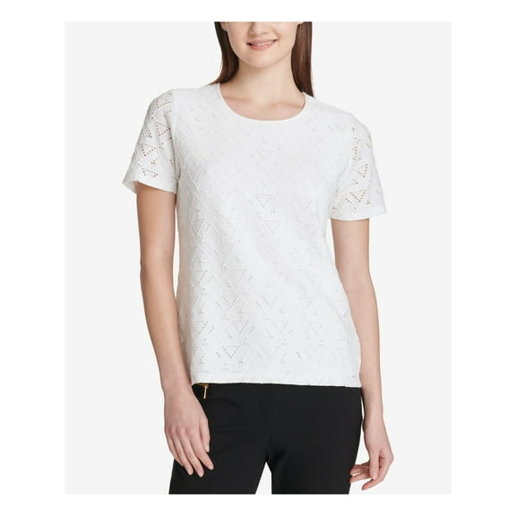 Calvin Klein Womens Short Sleeve Scoop Neck Lace Top
