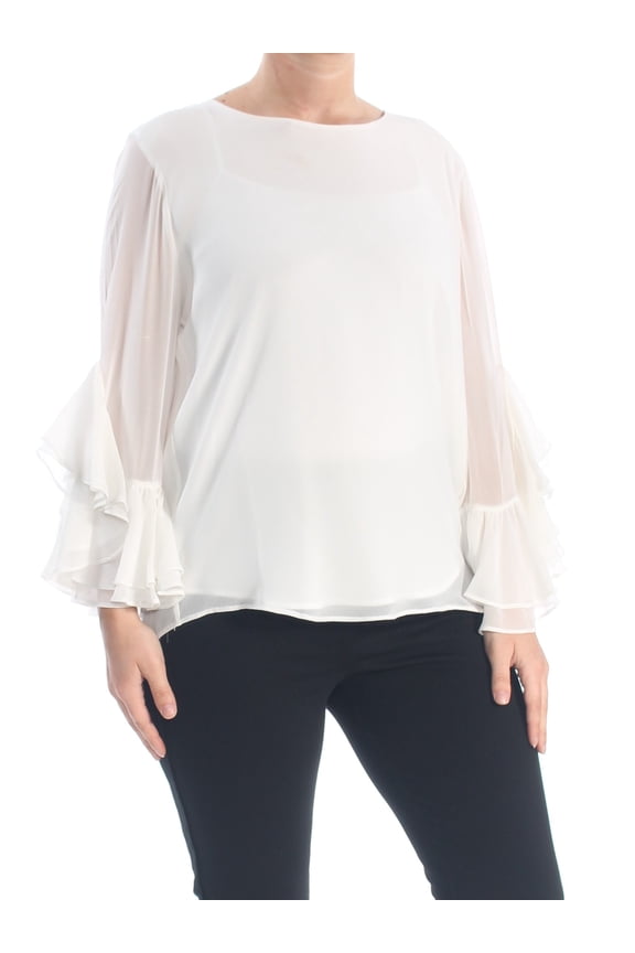 $79 Womens New 1383 Ivory Ruffled Long Sleeve Blouse L B+B