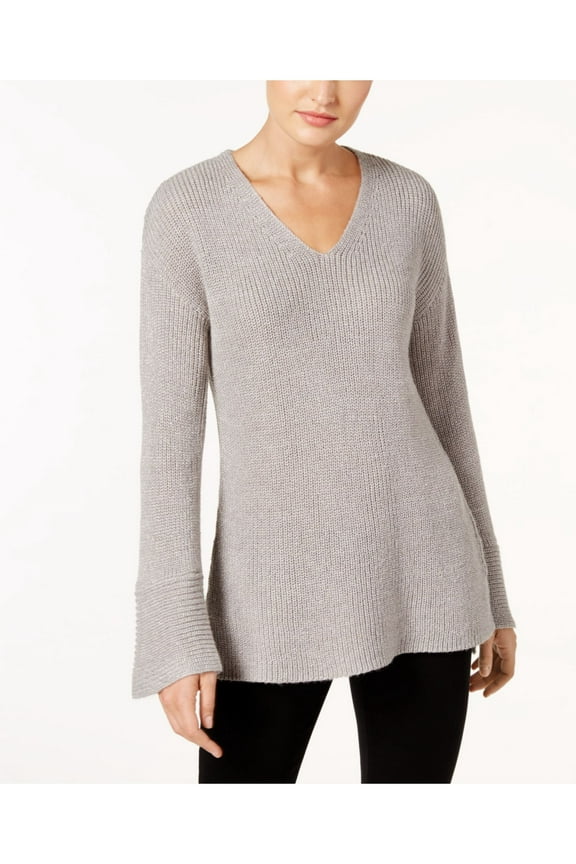 $89 Womens New 1389 Gray V Neck Long Sleeve Sweater XS B+B