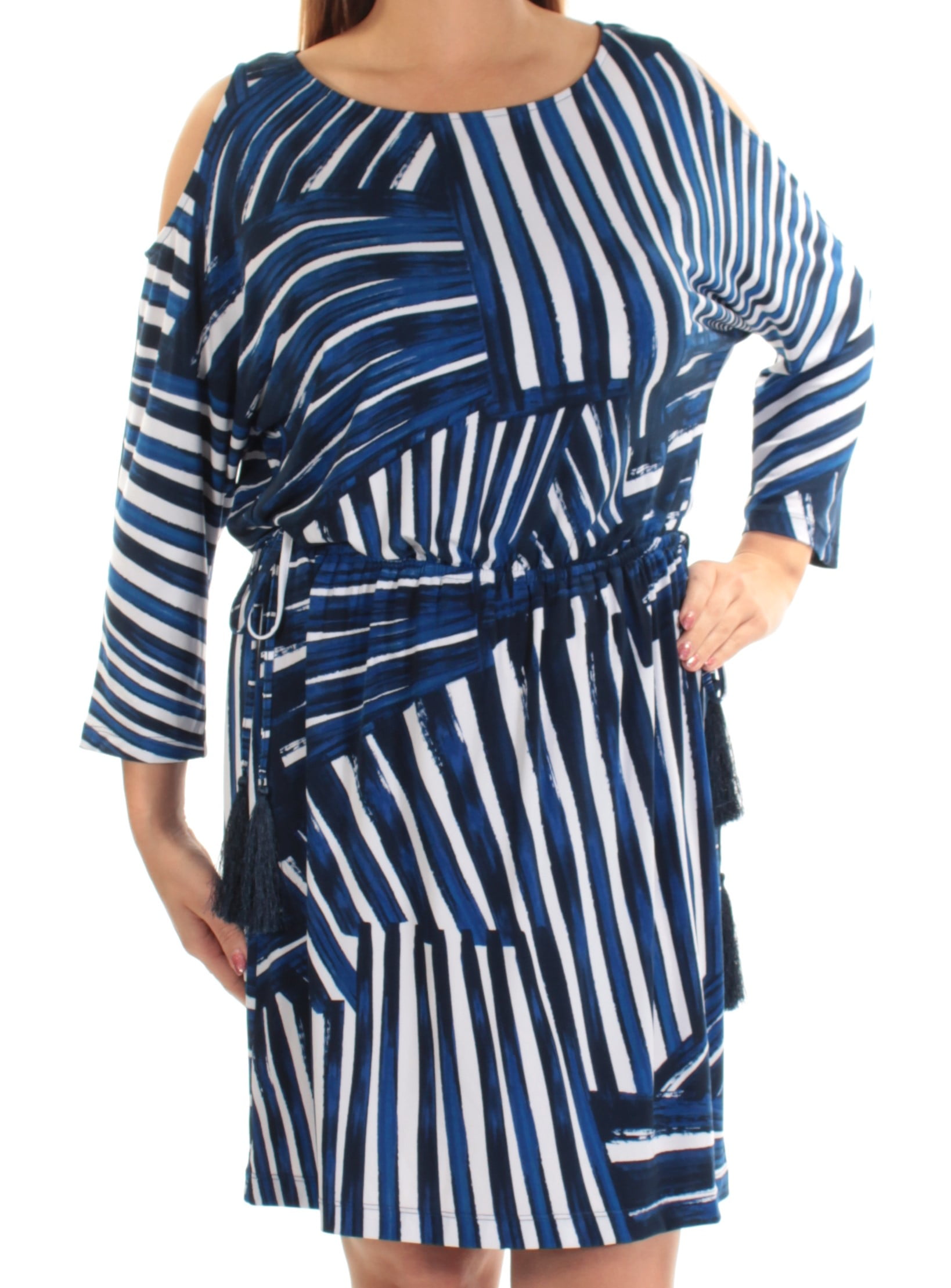 $99 Womens New 1004 Blue White Printed Shift Dress 12 Petites B+B