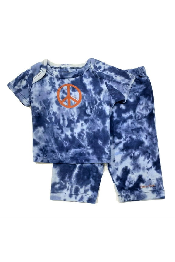 BOYS OUTFIT - TIE DYE PEACE SZ 3 6 MONTHS - BLUE SHIRT SHORTS SET 2
