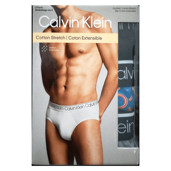 CALVIN KLEIN COTTON STRETCH UNDERWEAR 3-PACK HIP BRIEF, Multicolor, Sm