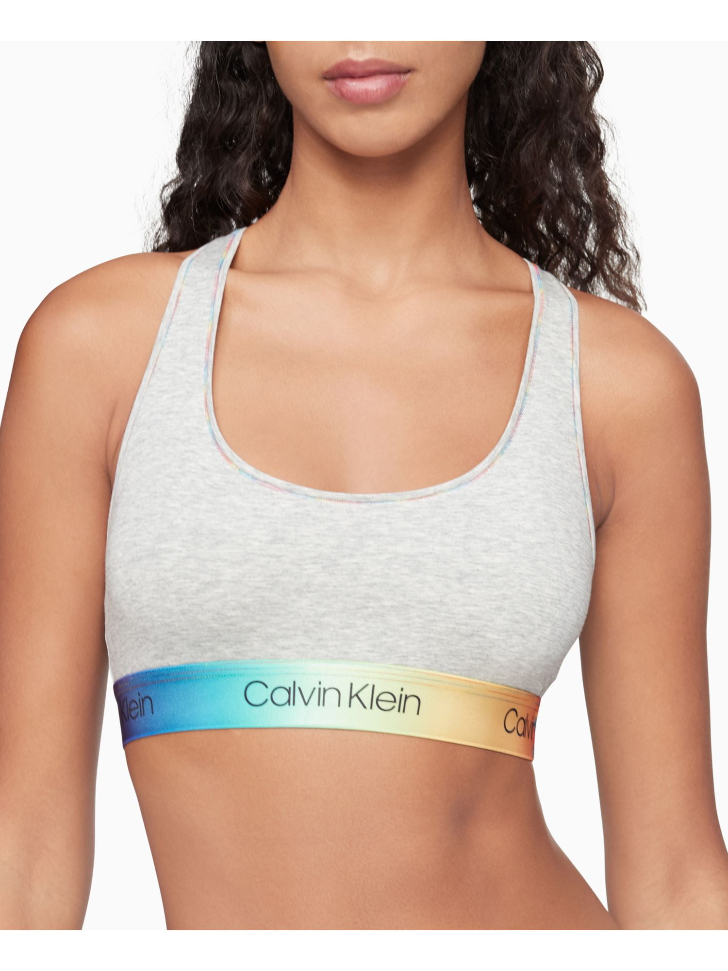 Calvin Klein Womens Modern Cotton Bralette Medium Grey Heather Gradient  Rainbow 