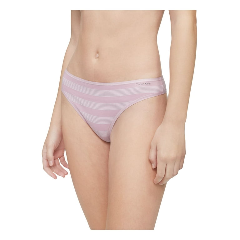 CALVIN KLEIN Intimates Pink Plush Elastic Striped Thong Underwear XS