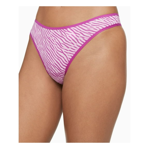 CALVIN KLEIN Intimates Purple Cotton Blend Plush Elastic Striped Thong Underwear S