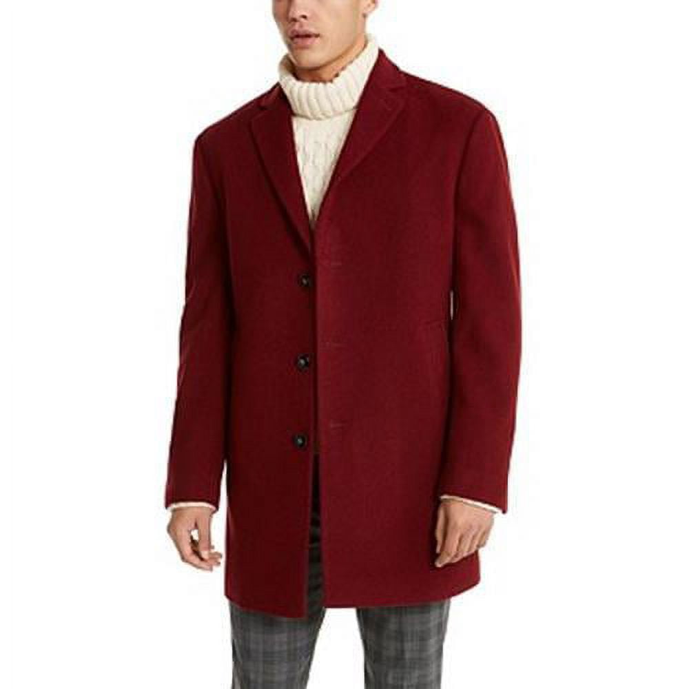 Calvin Klein Men’s Slim Fit Wool Blend Overcoat Jacket Coat, Red, 38R