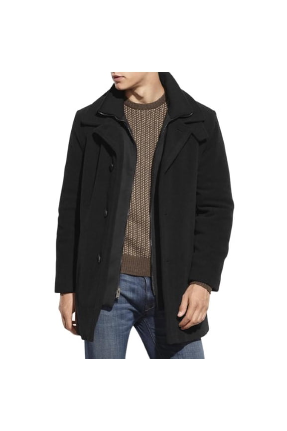 Mens Modern Fit Coleman Overcoat Coat 42 SHORT Black Solid Wool