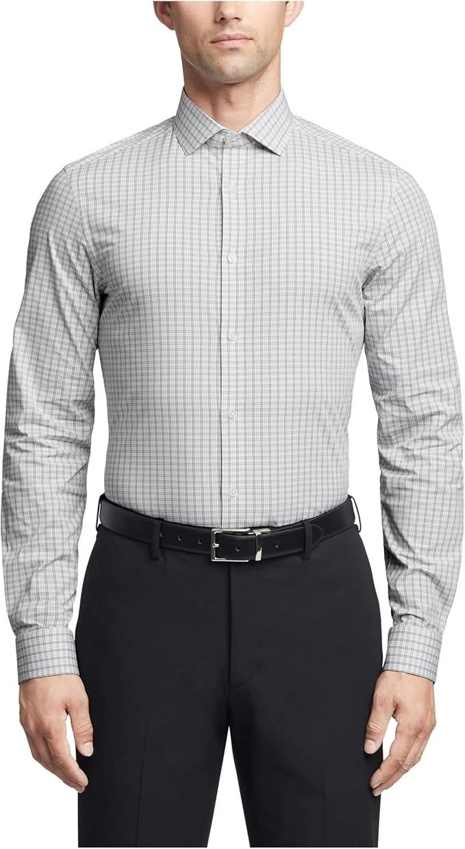grey dress shirt walmart DAFPZW Mens Dress Shirt Wrinkle Free Regular Fit 4-Way Stretch Button Down  Shirts