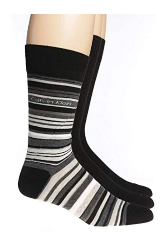 Mens 3 Pack Black Striped Casual Crew Socks 7-12