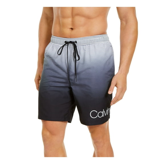 CALVIN KLEIN Mens Black Drawstring Striped Classic Fit Swim Trunks XXL