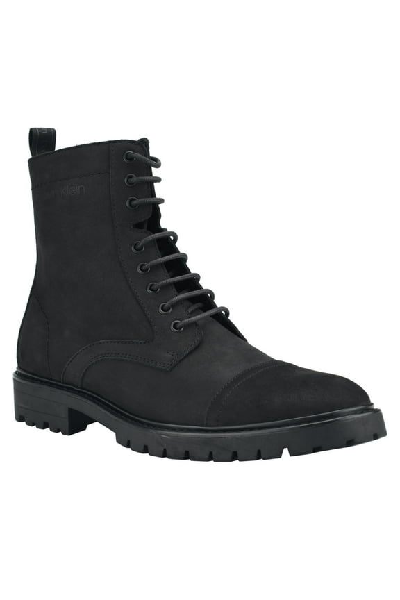 Mens Black Lug Sole Pull Tab Cushioned Removable Insole Lorenzo Round Toe Block Heel Lace-Up Boots Shoes 11.5