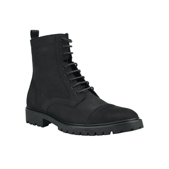 CALVIN KLEIN Mens Black Lug Sole Pull Tab Cushioned Removable Insole Lorenzo Round Toe Block Heel Lace-Up Boots Shoes 8.5