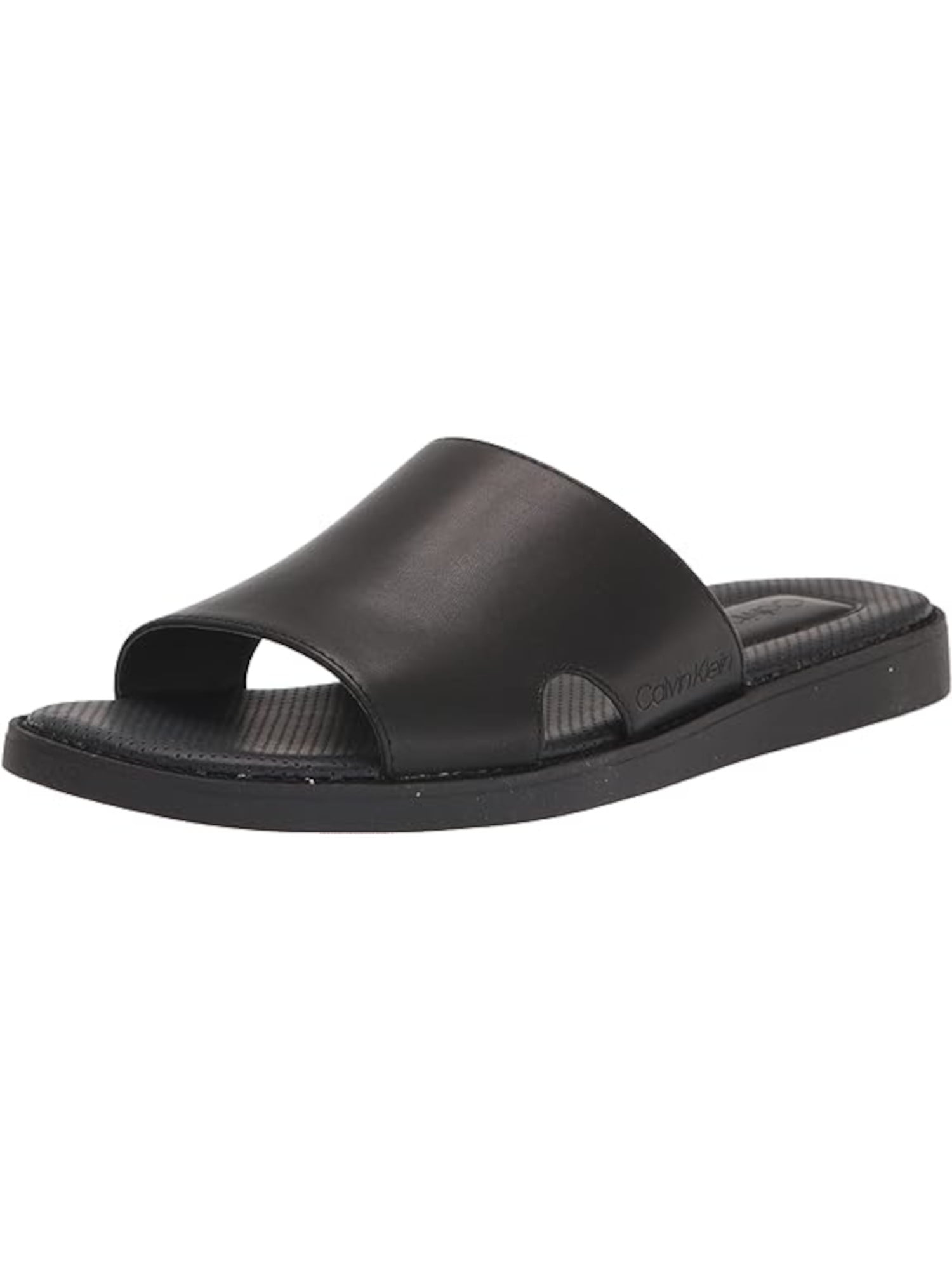 NATURALIZER Womens Black Padded Goring Rhinestone Farica Round Toe Block Heel Slip On Leather Slide Sandals Shoes M