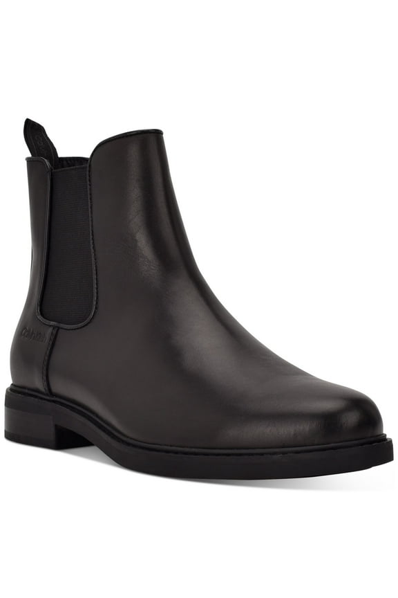 Mens Black Pull Tab Goring Cushioned Fenwick Round Toe Block Heel Chelsea 7.5 M
