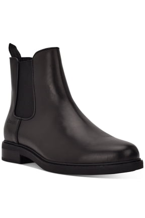 Mens Black Pull Tab Goring Cushioned Fenwick Round Toe Block Heel Leather Chelsea 12 M