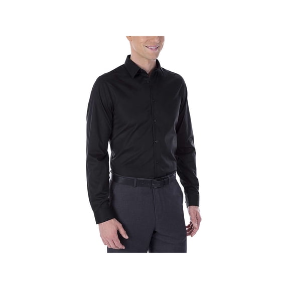 CALVIN KLEIN Mens Black Spread Collar Slim Fit Button Down Shirt XL 17.5- 32/33