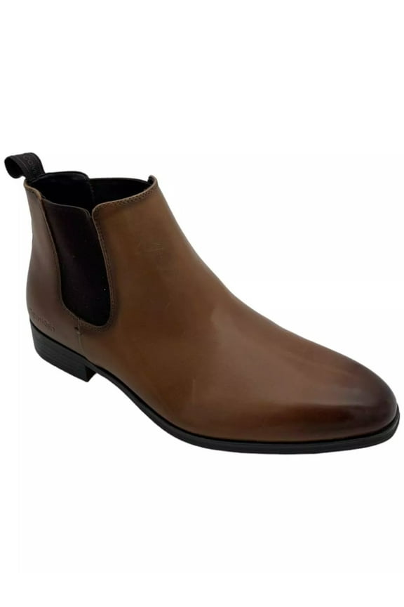 Mens Brown Burnished Heel Pull-Tab Debossed Logo Goring Padded Donto Pointy Toe Block Heel Dress Chelsea Boot 10 M