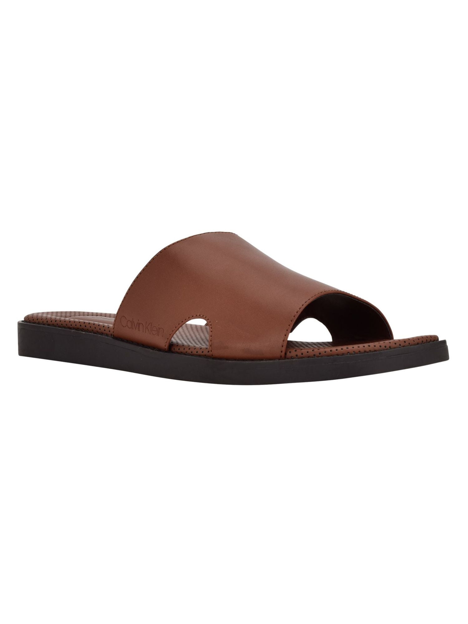 CALVIN KLEIN Mens Brown Cut Out Padded Ethan Open Toe Slip On Slide Sandals Shoes 8 M