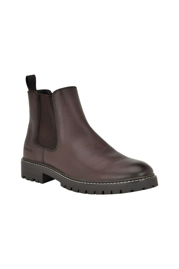 Mens Brown Padded Back Pull-Tab Lug Sole Goring Letrel Almond Toe Block Heel Chelsea Boot 10