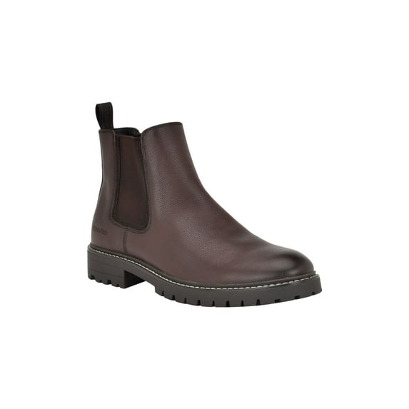 CALVIN KLEIN Mens Brown Padded Back Pull-Tab Lug Sole Goring Letrel Almond Toe Block Heel Chelsea Boot 11.5 M