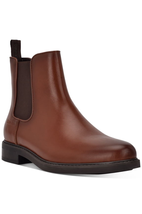 Mens Brown Pull Tab Goring Cushioned Fenwick Round Toe Block Heel Chelsea 8.5