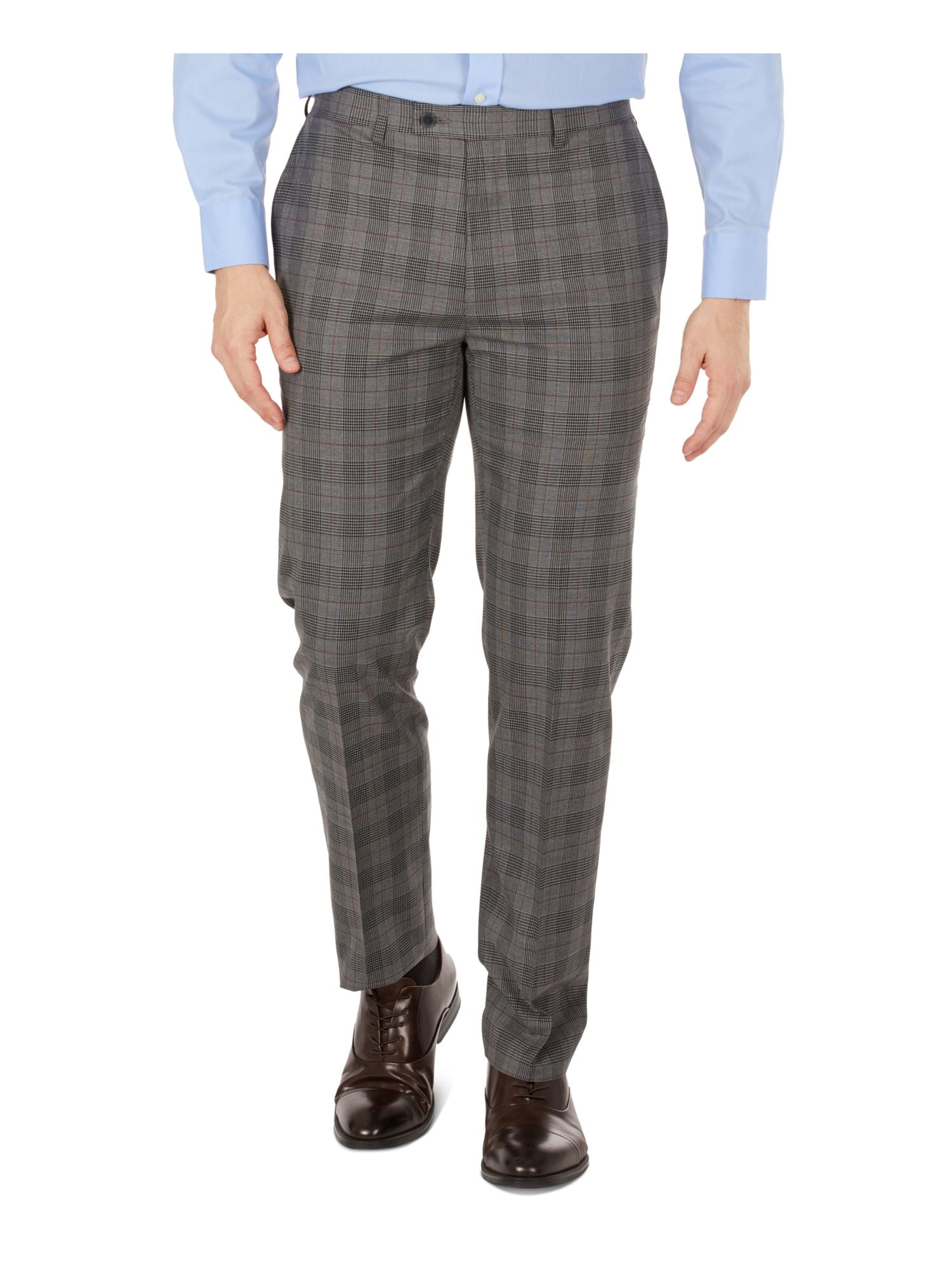 Calvin Klein Mens Slim Fit Stretch Mini Grid Dress Pants Black Size 42x32