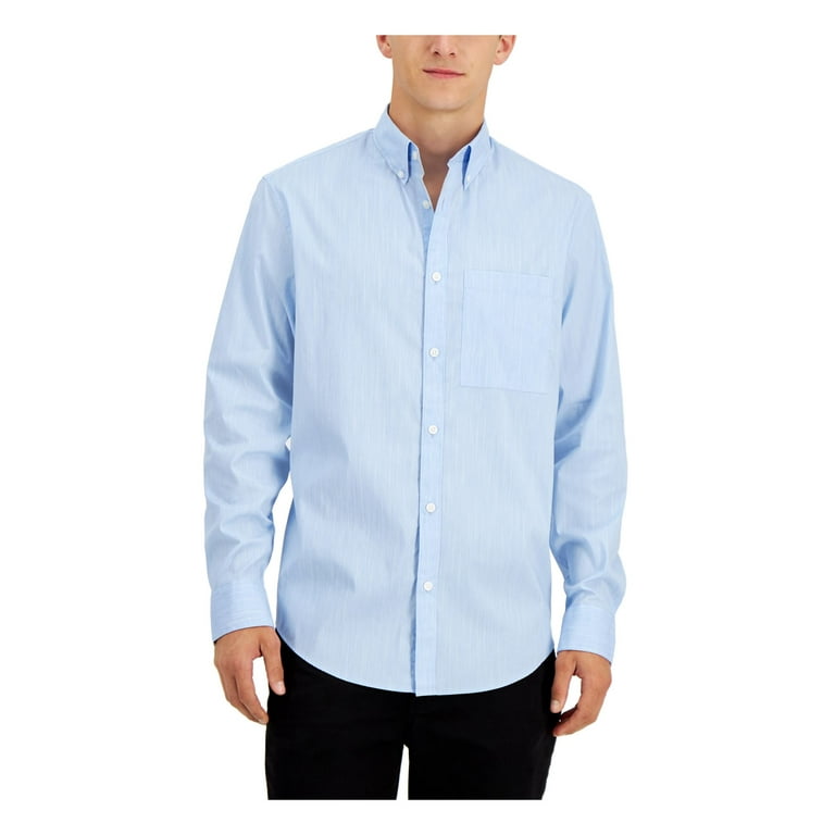Light Blue Mens Down Pinstripe Button XXL CALVIN Shirt KLEIN Stretch Casual Sleeve Long