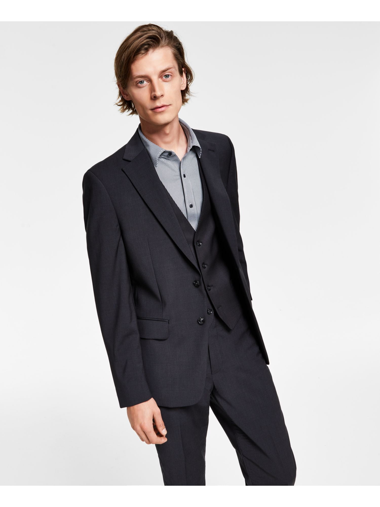 BOSS - Three-piece slim-fit suit with check pattern