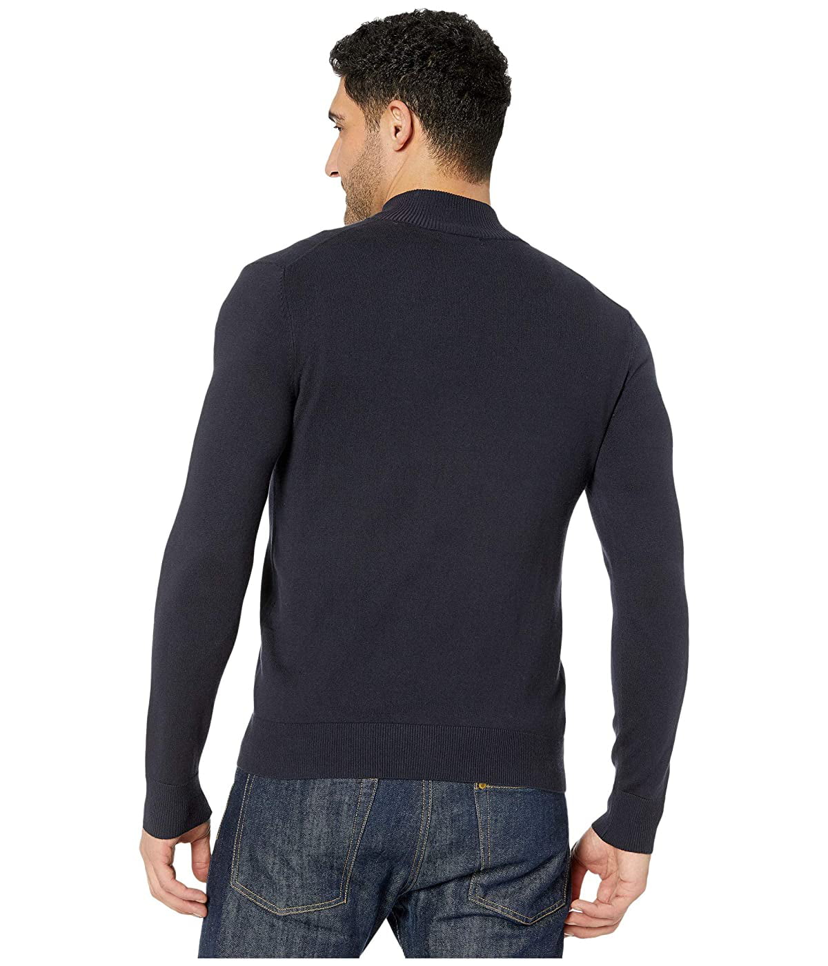 CALVIN KLEIN Mens Blue Lightweight Long Sleeve Collared Quarter-Zip  Pullover Sweater L