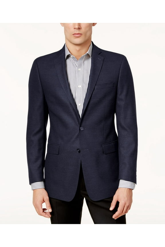 Mens Navy Single Breasted, Slim Fit Stretch Sport Coat 40 Short