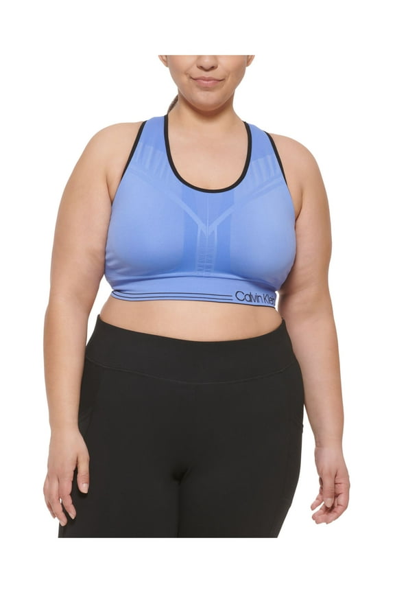 Intimates Blue Reversible Logo Band Medium Impact Sports Bra Plus 1X