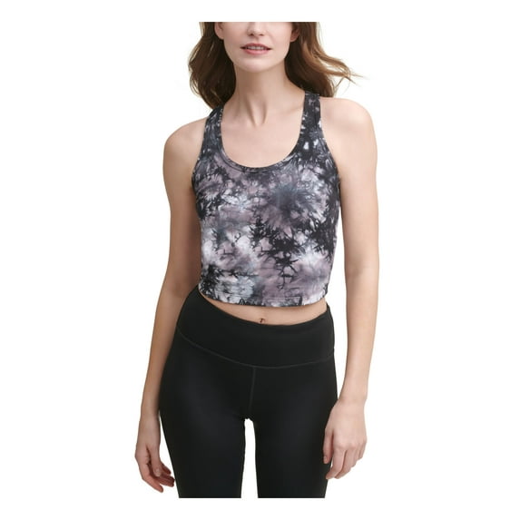 CALVIN KLEIN PERFORMANCE Womens Black Stretch Ribbed Tie Dye Sleeveless Scoop Neck Active Wear Crop Top M