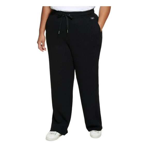 CALVIN KLEIN PERFORMANCE Womens Black Textured Pocketed Drawstring Waist High Waist Pants Plus 1X