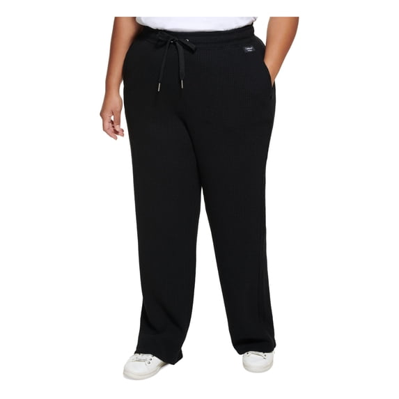CALVIN KLEIN PERFORMANCE Womens Black Textured Pocketed Drawstring Waist High Waist Pants Plus 3X