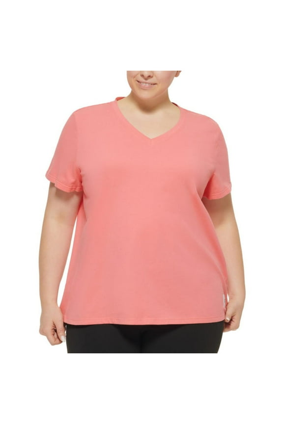Womens Coral Short Sleeve V Neck T-Shirt Plus 3X