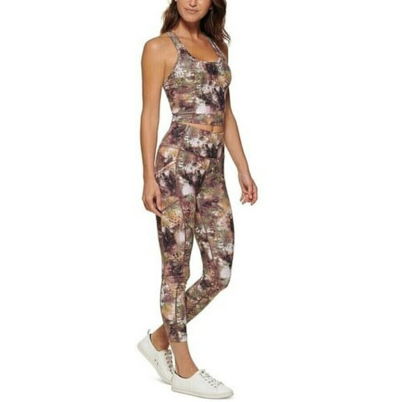 CALVIN KLEIN PERFORMANCE Womens Green Stretch Racerback Moisture Wicking Cropped Printed Sleeveless Scoop Neck Active Wear Tank Top XL