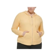 CALVIN KLEIN PERFORMANCE Womens Orange Zippered Pocketed Ruched Drawstring Raglan Sleeves Hooded Jacket Plus 3X