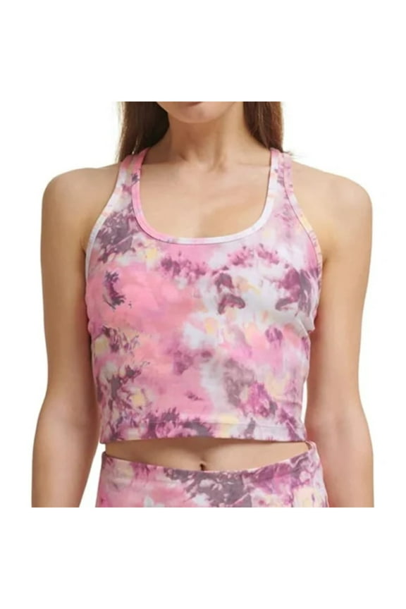Womens Pink Moisture Wicking Racerback Cropped Quick Dry Stretch Printed Sleeveless Scoop Neck Active Wear Tank Top XL
