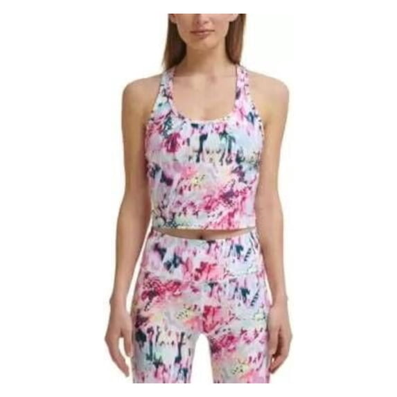 CALVIN KLEIN PERFORMANCE Womens Pink Stretch Racerback Moisture Wicking Cropped Printed Sleeveless Scoop Neck Tank Top M