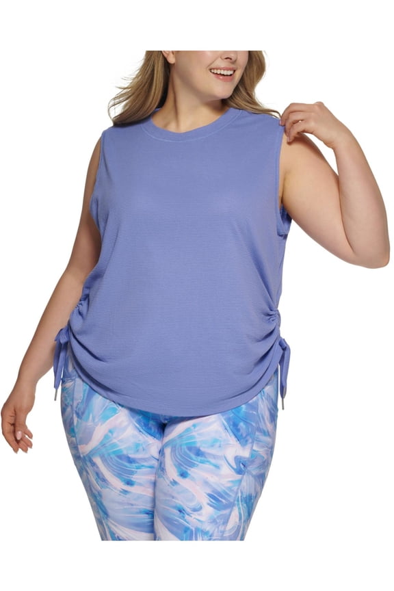 Womens Purple Textured Drawstring Tie Sides Logo Graphic Sleeveless Crew Neck Tank Top Plus 2X